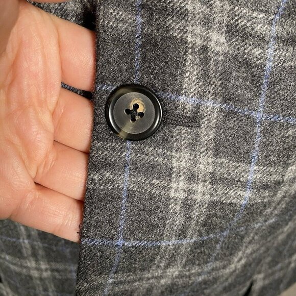 Faconnable Loro Piana Sport Coat 41R Wool Cashmere Silk Flannel Grey Plaid - Picture 4 of 16
